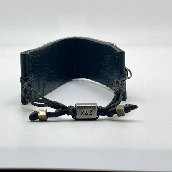 K&Z Leather Beaded Bracelet Black White Signed - Picture 6 of 8